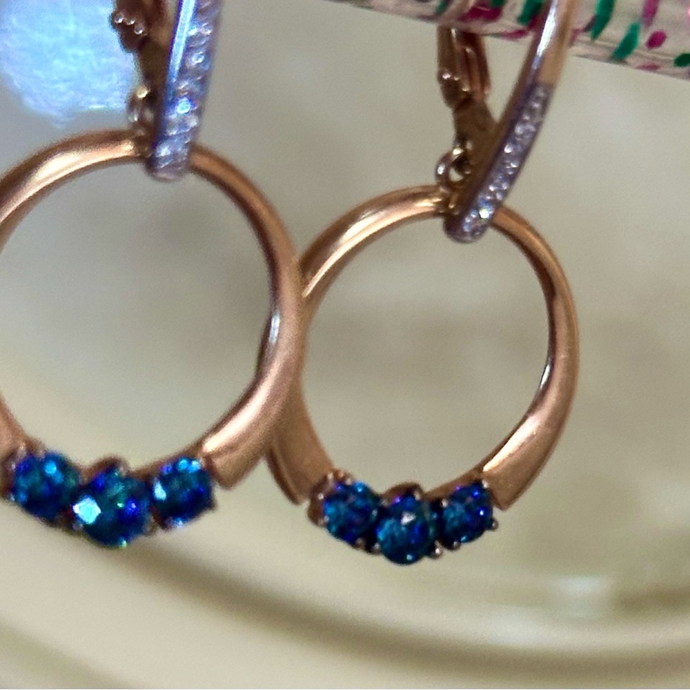 Elegant Gold and Blue Hoop Earrings